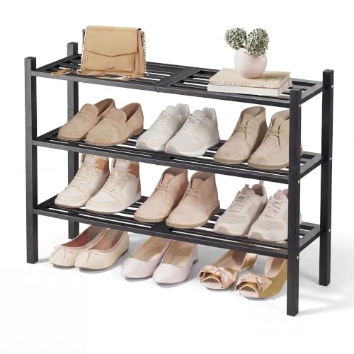 SONGMICS Bamboo Shoe Rack, 3-Tier Stackable Shoe Organizer - Image 2