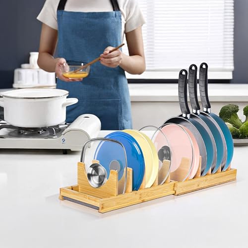 [Adjustable] Bamboo Pots and Pans Organizer Under Ca | All Products - Image 8