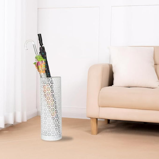 Concepts 8x20 inch Heavy Duty Metal Umbrella Stand - Durable Storage Holder for Umbrellas - Indoor and Outdoor Use - Stylish and Modern Organizer for Entryways. (White Floral Lace)
