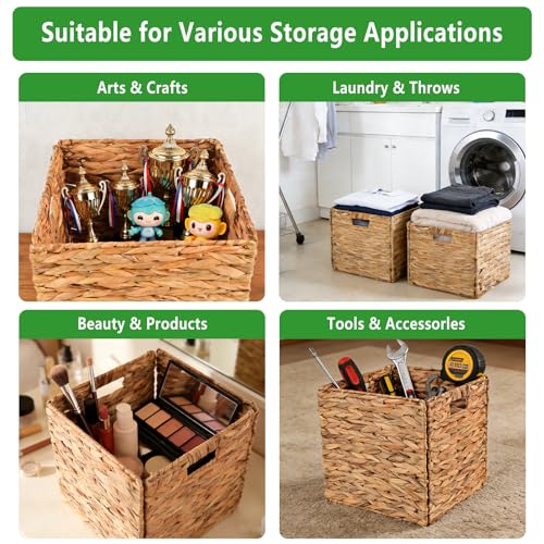 13" Wicker Storage Cube Bins, Water Hyacinth Baskets for Shelves - Image 5