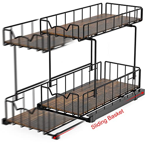 Simple Houseware 2-Tier Spice Rack Slide Out Wire Basket Drawer - Image 5