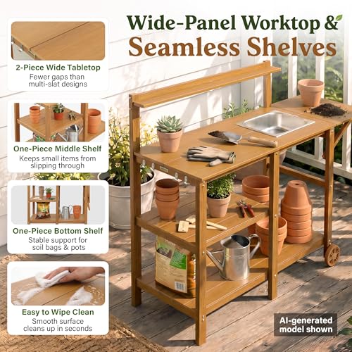 YEFU Potting Bench with Sink, All-Weather Resistant,Teak - Image 8