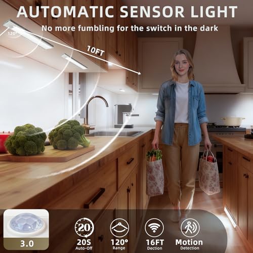 4 Pack Under Cabinet Lighting, Rechargeable Motion Sensor Light - Image 3