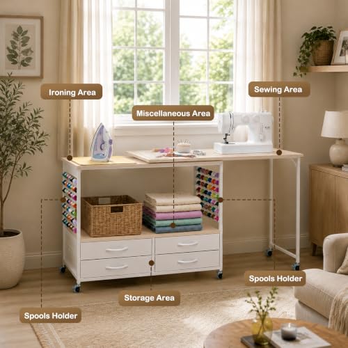 Sewing Table with Storage, 46.5‘’ Folding Sewing Machine - Image 5