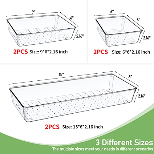 6 PCS Clear Plastic Drawer Organizer, Large 15" X 6" 3-Size - Image 3
