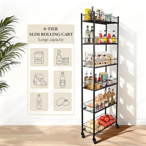 Utility Slim Storage Cart 6 Tier Narrow Metal Frame Carts - Image 8