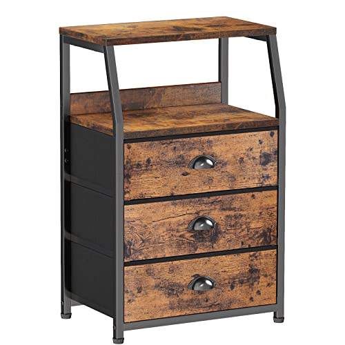 Nightstand with 3 Fabric Drawers, Small Bedroom Storage Cabinet - Image 2