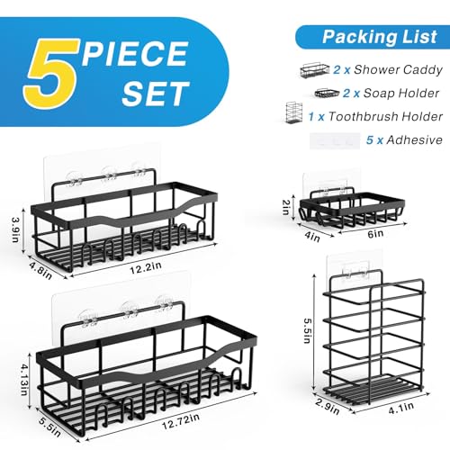 EUDELE Adhesive Shower Caddy, 5 Pack Rustproof Stainless Steel - Image 8