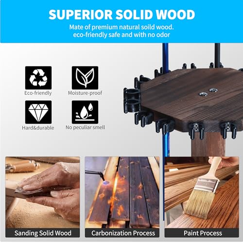 360° Rotating Natural Wood Fishing Rod Holder, Round - Image 7