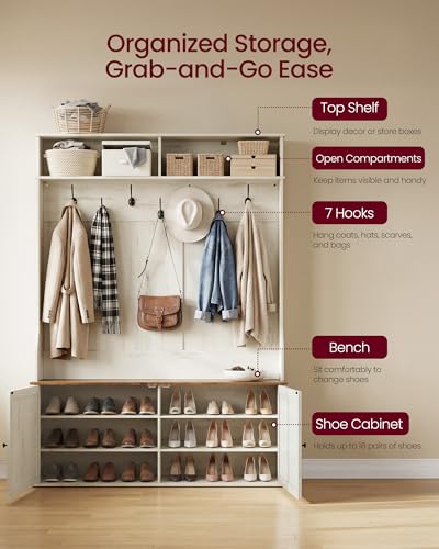 VASAGLE 5-in-1 Hall Tree with Bench and Shoe Storage - Image 6