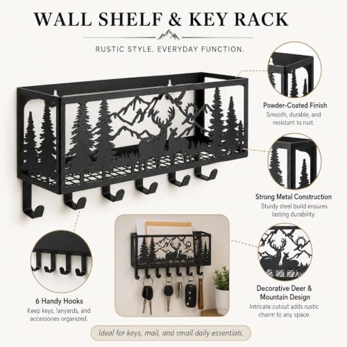 Key Holder Wall Mount with Mail Organizer, Deer Metal - Image 7