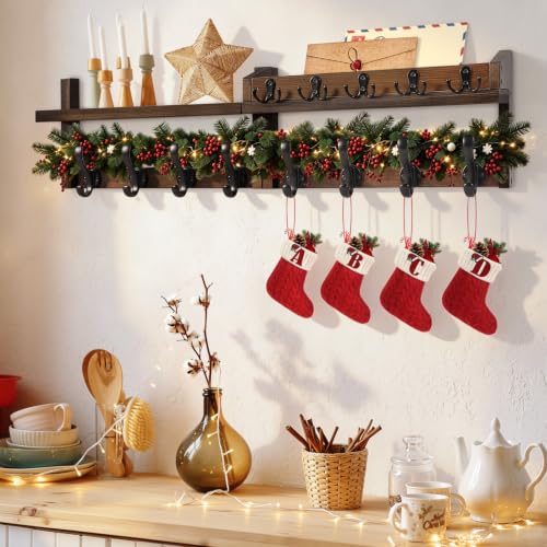 33.86" Wall Mounted Coat Rack with Shelf, 13 Hooks Pre-Assembled - Image 7