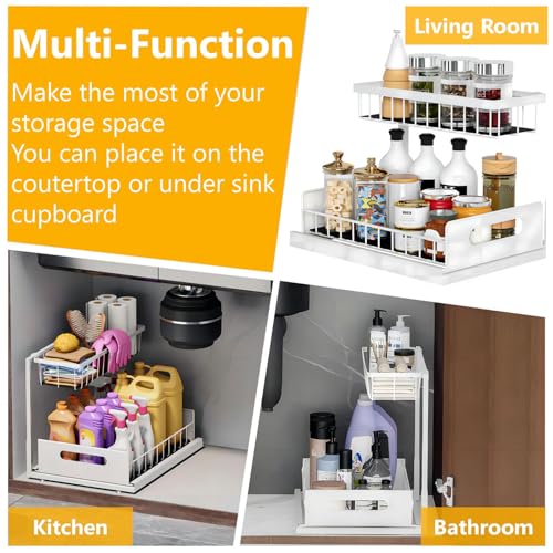 Ceetug Slide Out Under Sink Organizers and Storage, White, 2 Pack - Image 6