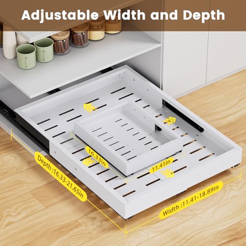 Pull Out Cabinet Organizer, Expandable Width (11.4"-18.9") Depth (16.3"-21.7") Pull out Drawers for Cabinets with 3 Rails, No Drill Adhesive Film or Nail Fixed Slide out Drawers fo
