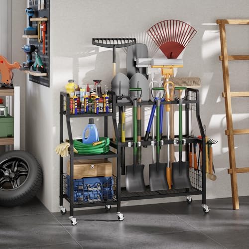 Heavy-Duty Garden Tool Organizer with 6 Wheels and 2 Baskets - Image 3