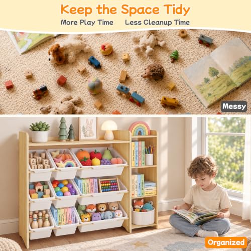 Kids Toy Storage Organizer, Wooden Shelf with 3 Tiers - Image 6