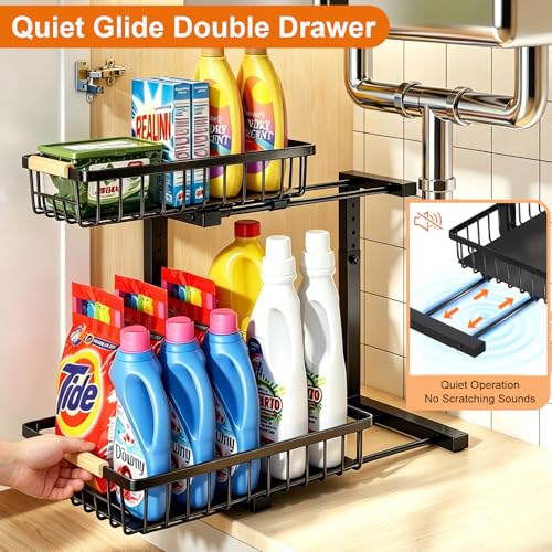 Under Sink Organizer, Adjustable 2 Tier Pull Out Kitchen Bathroom - Image 4