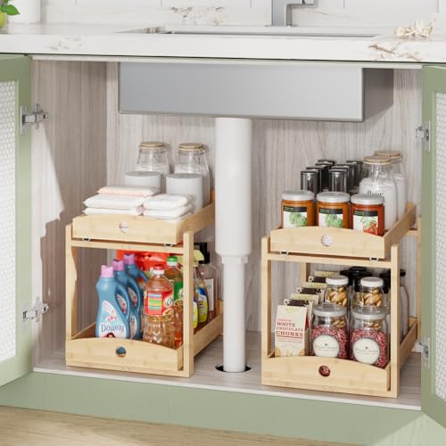 2 Pack Bamboo Under Sink Organizer, 2-Tier Pull-Out | All Products - Image 5