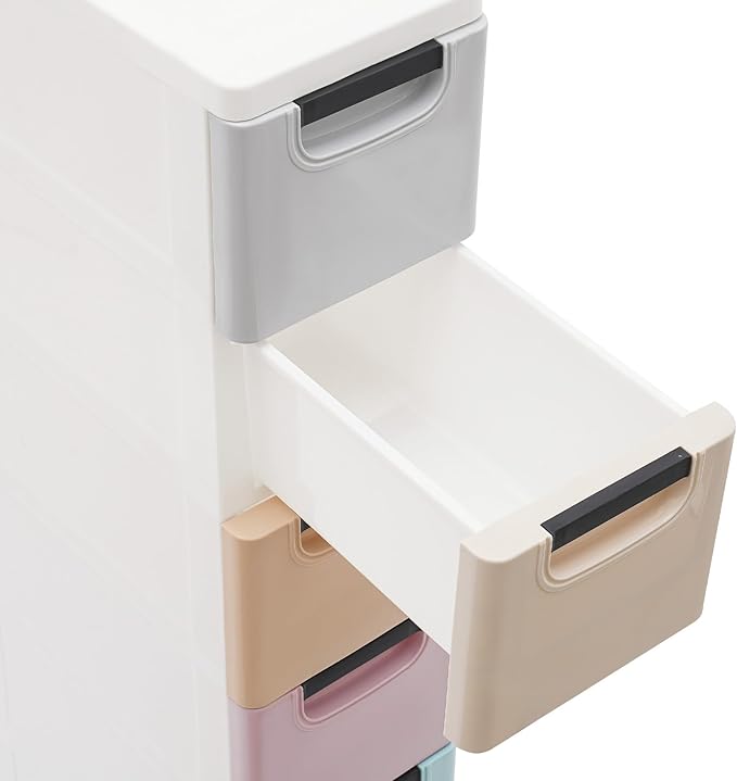 6 Drawers Plastic Storage Cabinet, Mobile Slim Utility Cart on Wheels, for Narrow Space Office Classroom Bedroom Bathroom (Multicolor)