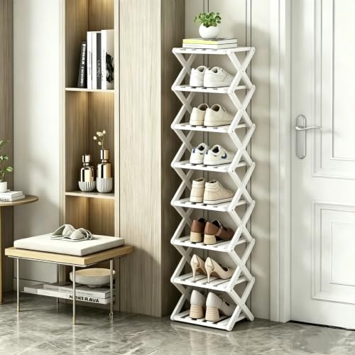8 Tier Foldable Shoe Rack, Bamboo Vertical Shoe Organizer Tall - Image 2