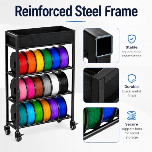 MAYJOY 3D Printer Filament Storage Rack with Wheels, Top Bin - Image 7