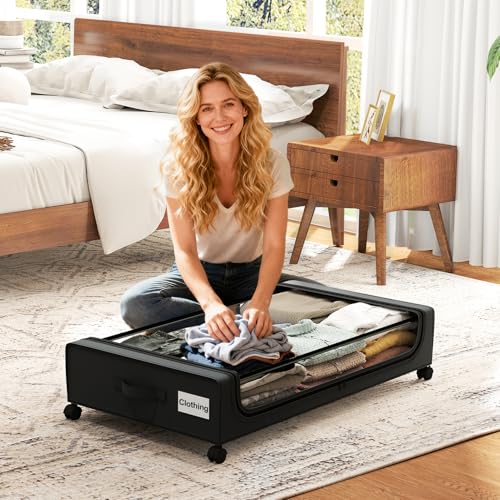GoMaihe Under Bed Storage with Wheels 48L Black 4-Pack - Image 3