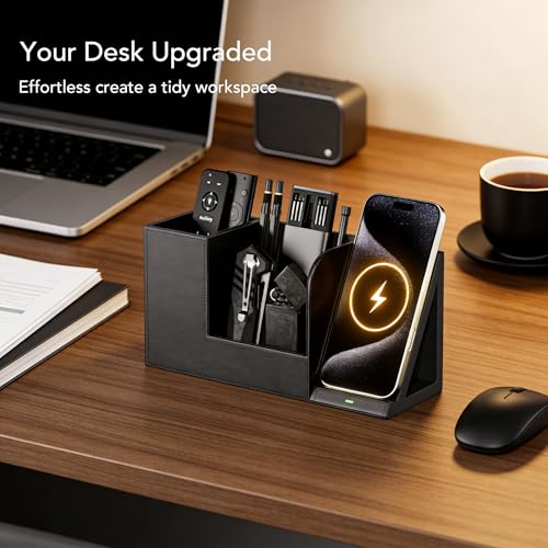 GORESE Desk Organizer with Charging Station, PU Leather Desktop - Image 4