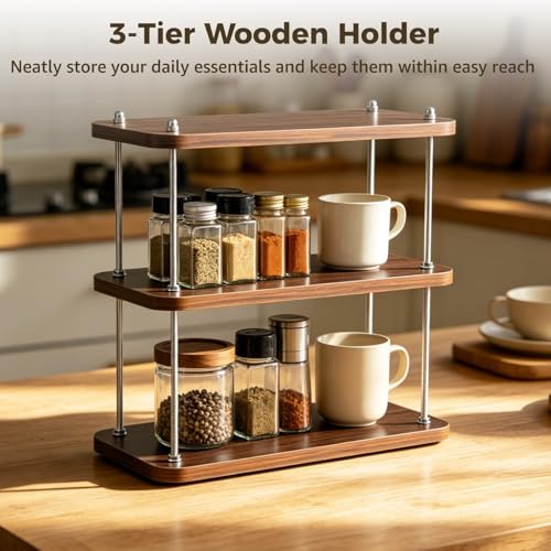 3 Tier Bathroom Countertop Organizer Shelf, Wooden Narrow Storage - Image 4