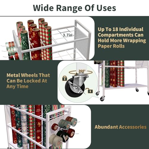 Wrapping Paper Organizer Storage with Wheel Cart, 18 Slap - Image 4