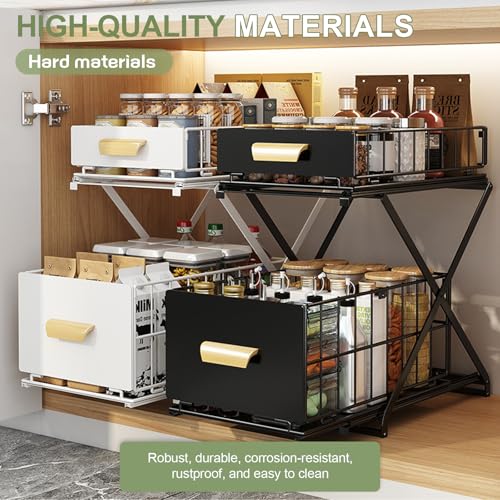 2 Tier Pull Out Cabinet Organizer, Under Sink Organizer, Black - Image 4