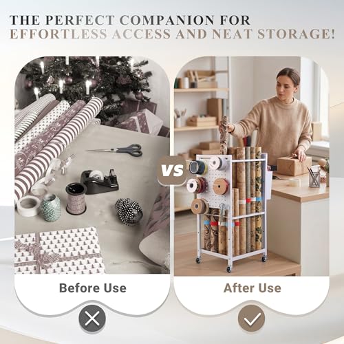 Adjustable Wrapping Paper Organizer Cart with Hooks & Slap Bands - Image 6