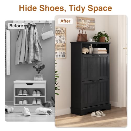 24" W Hidden Shoe Storage Cabinet with 2 Flip Drawers & - Image 5
