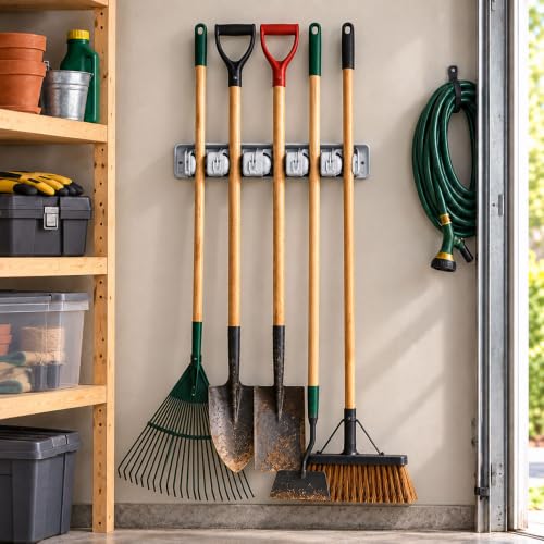 Home Basics Broom Organizer and Mop Wall Mount 5 Slot Utility - Image 5