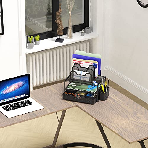 Simple Houseware Mesh Desk Organizer with Sliding Drawer, Black - Image 6