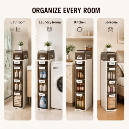 Slim Bathroom Storage Cabinet with Drawers, 3-Tier - Image 7