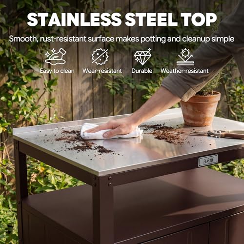 Feasto Metal Outdoor Potting Bench with Storage Cabinet - Image 5