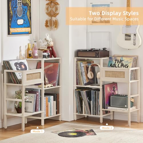LELELINKY Record Player Stand, White Cream Oak Wood Record - Image 6