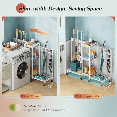Broom Holder with Cleaning Supplies Organizer, Broom - Image 5