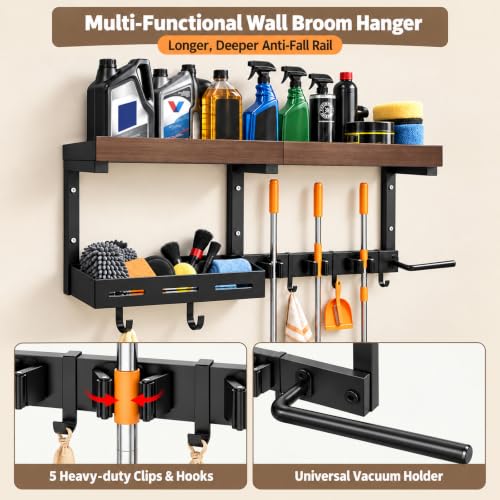 Broom and Mop Organizer with Storage Basket – Wall-Mounted Holder - Image 6