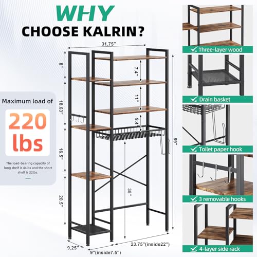 8-Tier Over The Toilet Storage with Side Rack, Over Toilet - Image 3