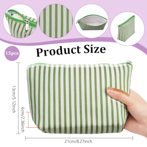 NBEADS 15 Pcs Striped Makeup Bags, Bulk Canvas Cosmetic Bag Beach - Image 3