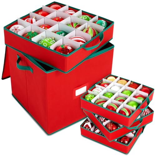 Christmas Ornament Storage Box, Red, 4in, 64pcs - Image 2