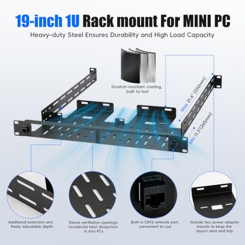 Mini PC Rack Mount for 2 Units，Heavy Duty 19" 1U Server Mounting - Image 3