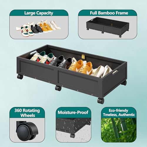 Under Bed Storage with Wheels, 2 Pack Bamboo Containers - Image 6