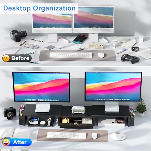 gianotter Dual Monitor Stand Riser With Drawer and 2 Pen Holders - Image 3