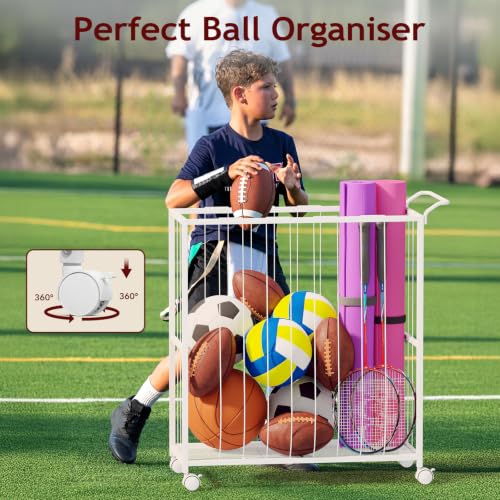 Ball Storage Bin Rolling Sports Ball Cart, White - Image 7
