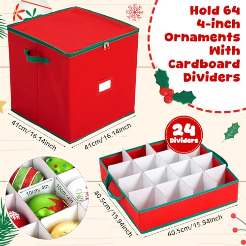 Christmas Ornament Storage Box, Red, 4in, 64pcs - Image 4
