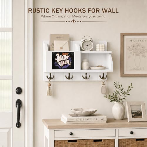 Key Holder Wall Mount with Mail Organizer for Entryway, White - Image 7
