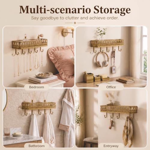 Vintage Key Holder Shelf Wall Mount Metal Mail Rack with 5 - Image 7