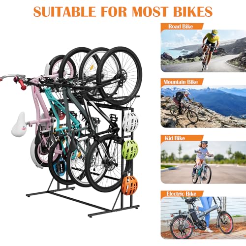 Vertical Bike Stand, Free Standing Bike Rack Garage with 6 Hooks - Image 6